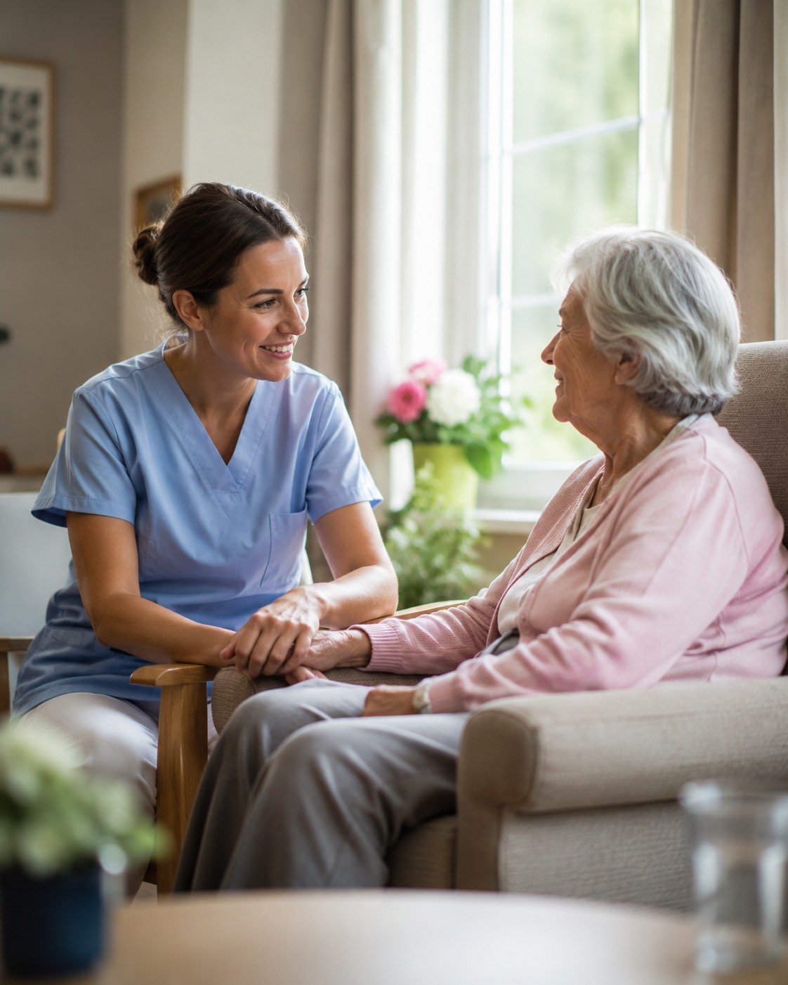Care professional supporting an older adult