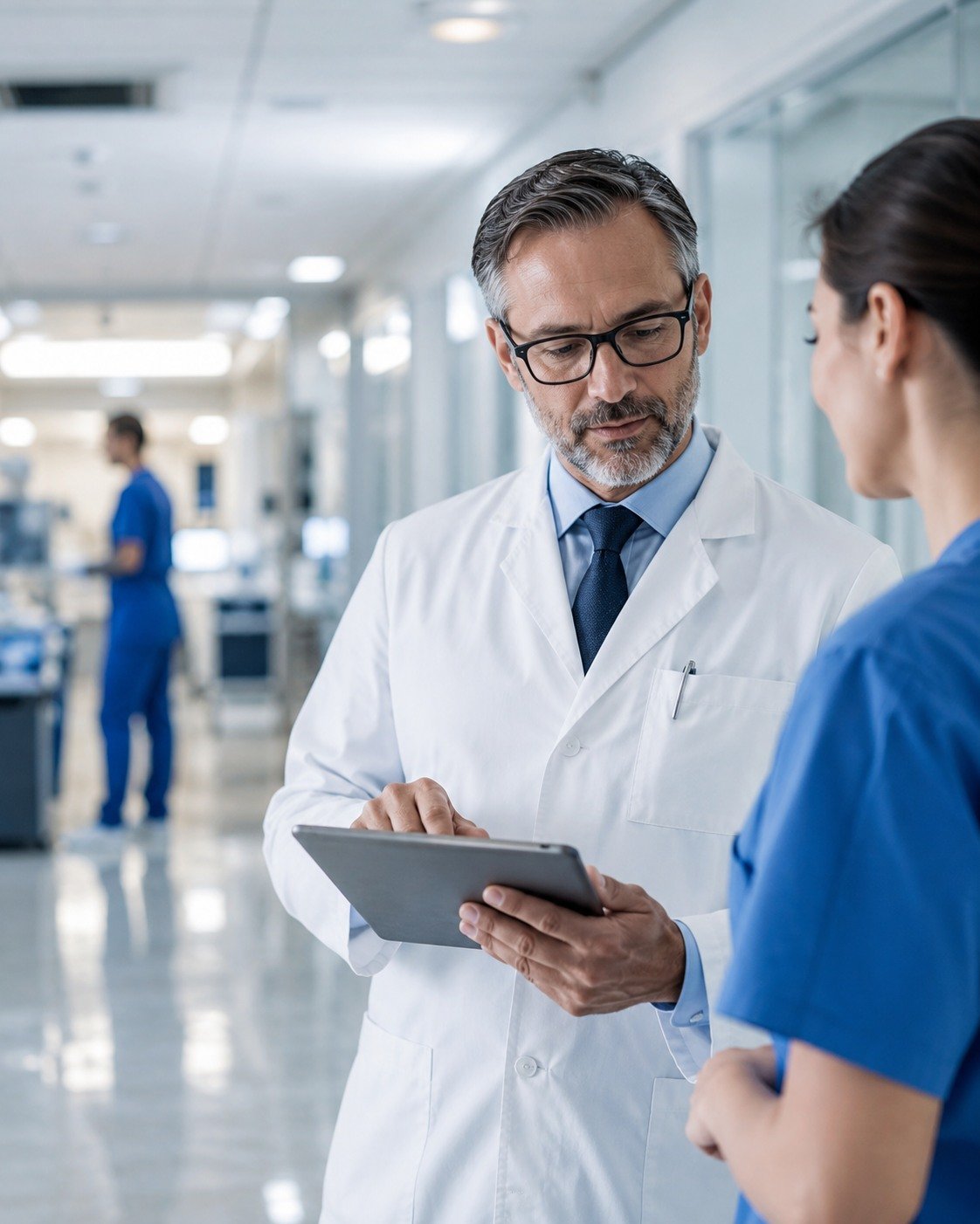 Hospital doctor and care professional